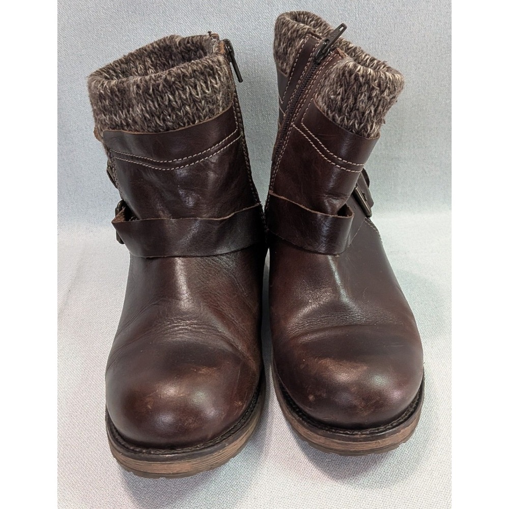 Padova Ankle Boots Women Size 41 Brown Good Leather Knit Cuff Buckle Side Zip
